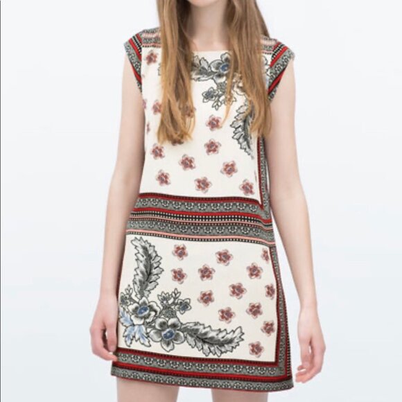 Zara Dresses & Skirts - ZARA Trafaluc Floral & Geometric Print Shift Dress - Bohemian / Scarf Print